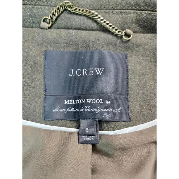 J Crew Green Melton Wool Toggle Duffle Coat Jacket Womens Size 6 Small S